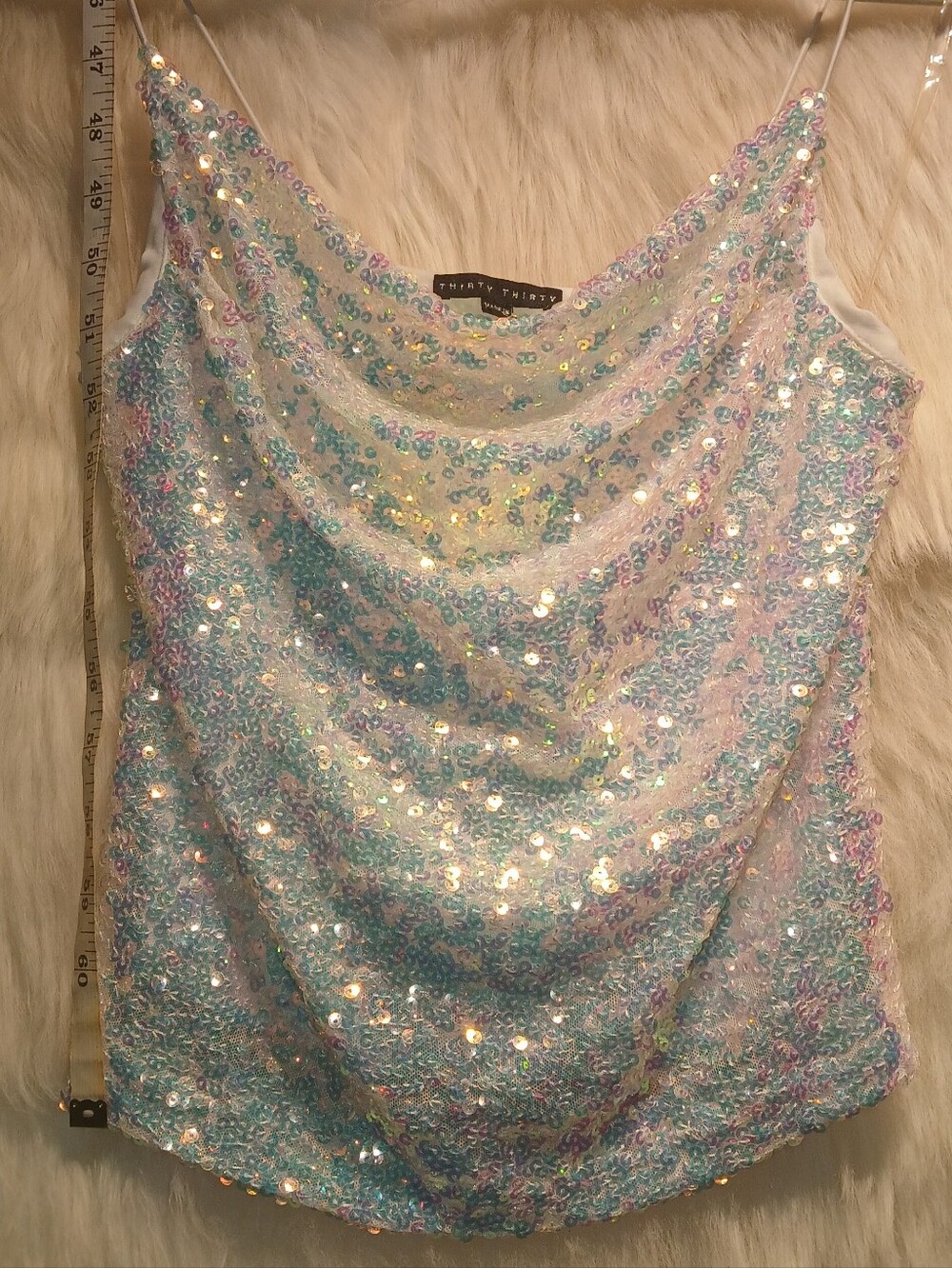 Thirty Thrity Iridescent Sequin Cowl-Neck Camisole - Pastel Multi